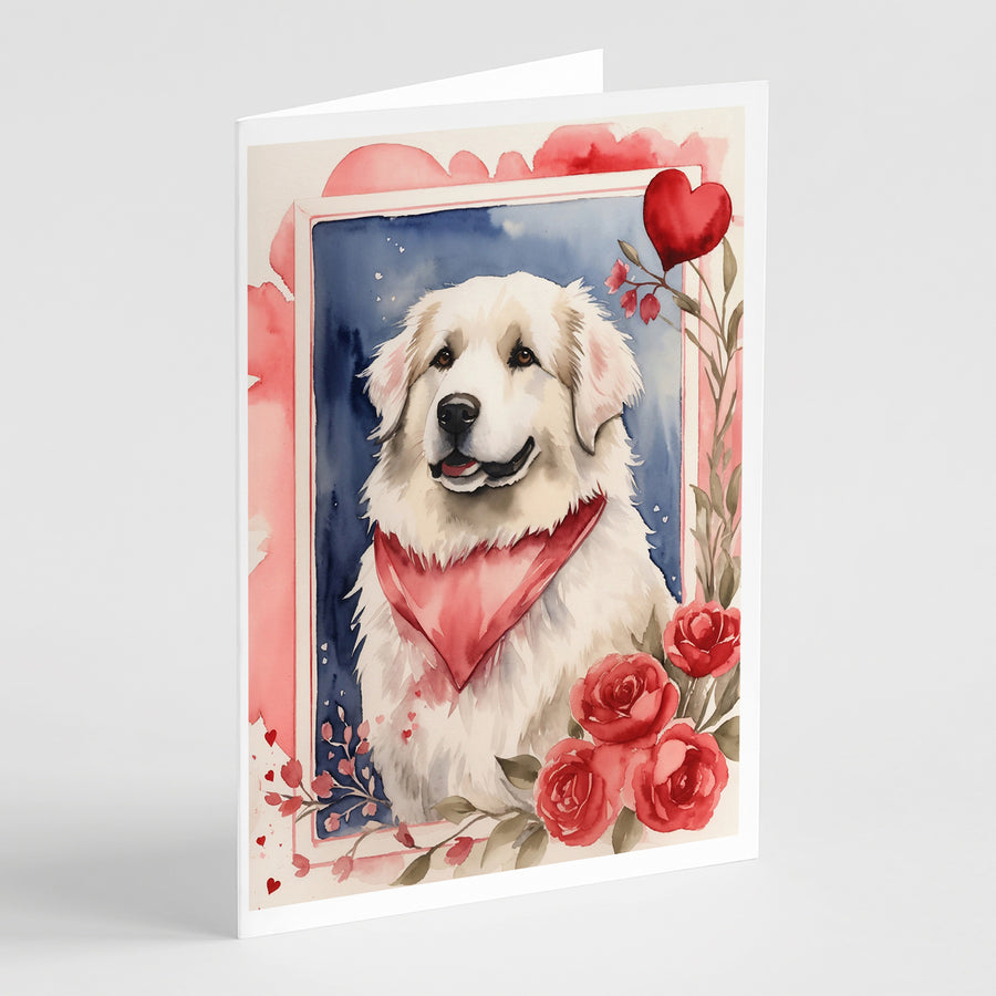 Great Pyrenees Valentine Roses Greeting Cards Pack of 8 Image 1