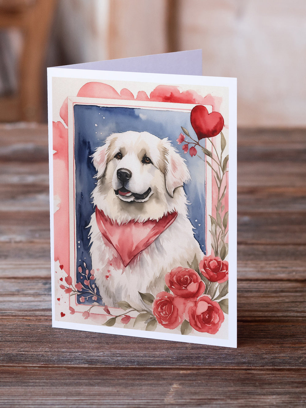Great Pyrenees Valentine Roses Greeting Cards Pack of 8 Image 2