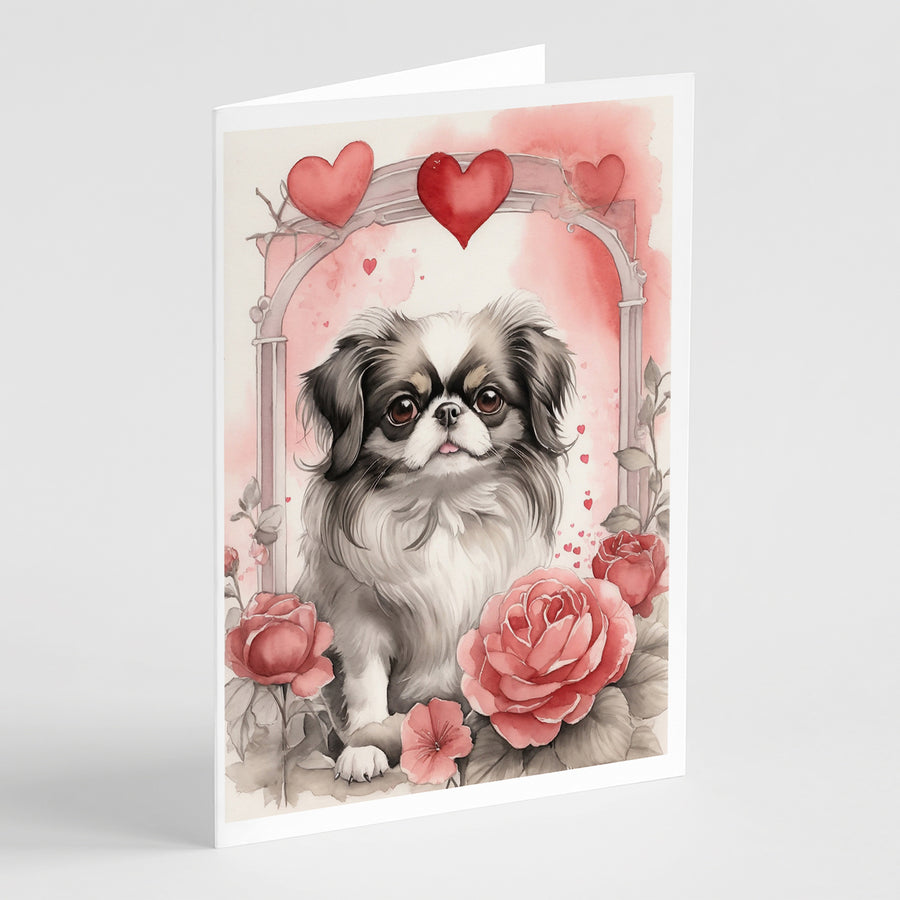 Japanese Chin Valentine Roses Greeting Cards Pack of 8 Image 1