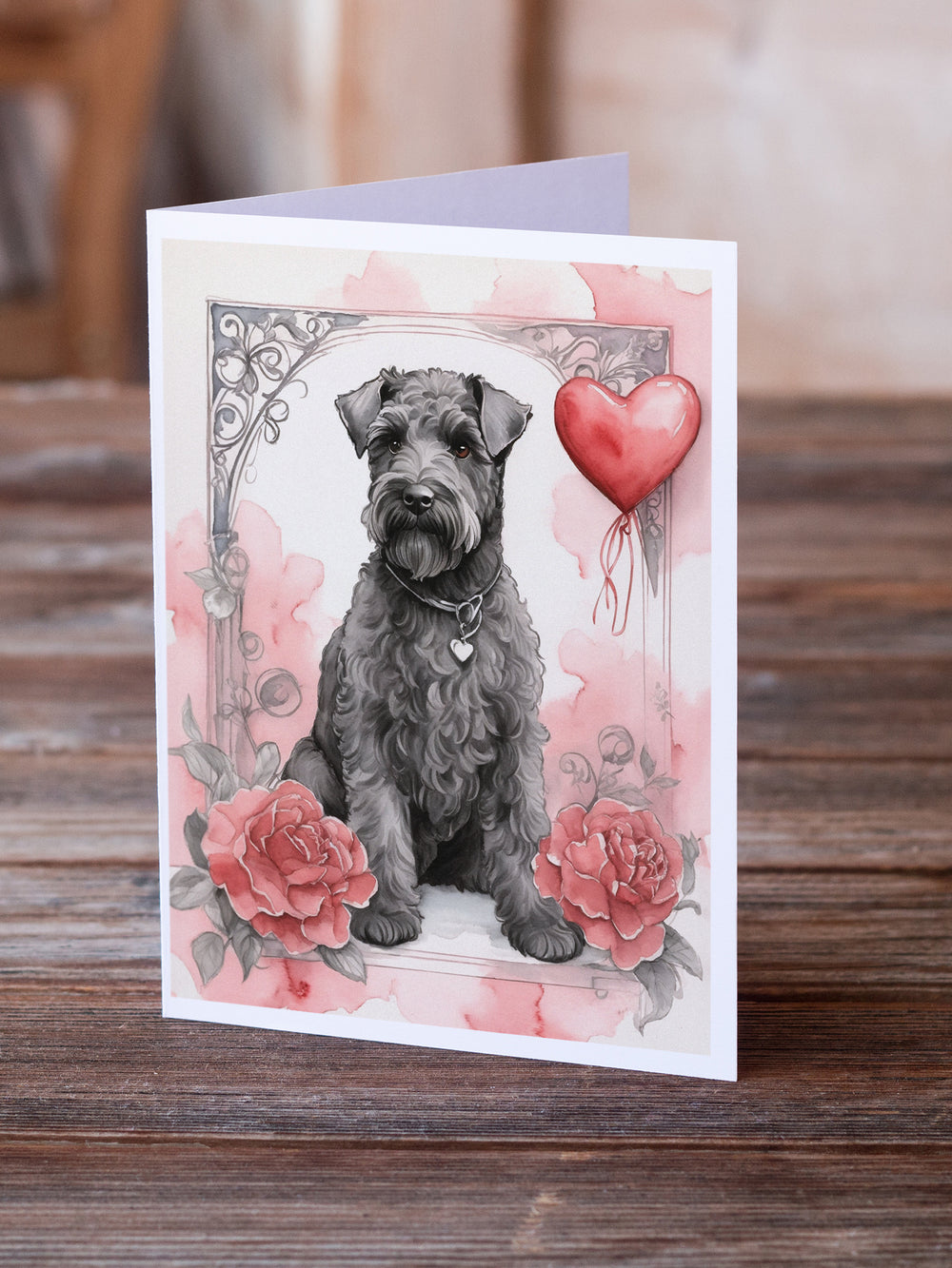 Kerry Blue Terrier Valentine Roses Greeting Cards Pack of 8 Image 2