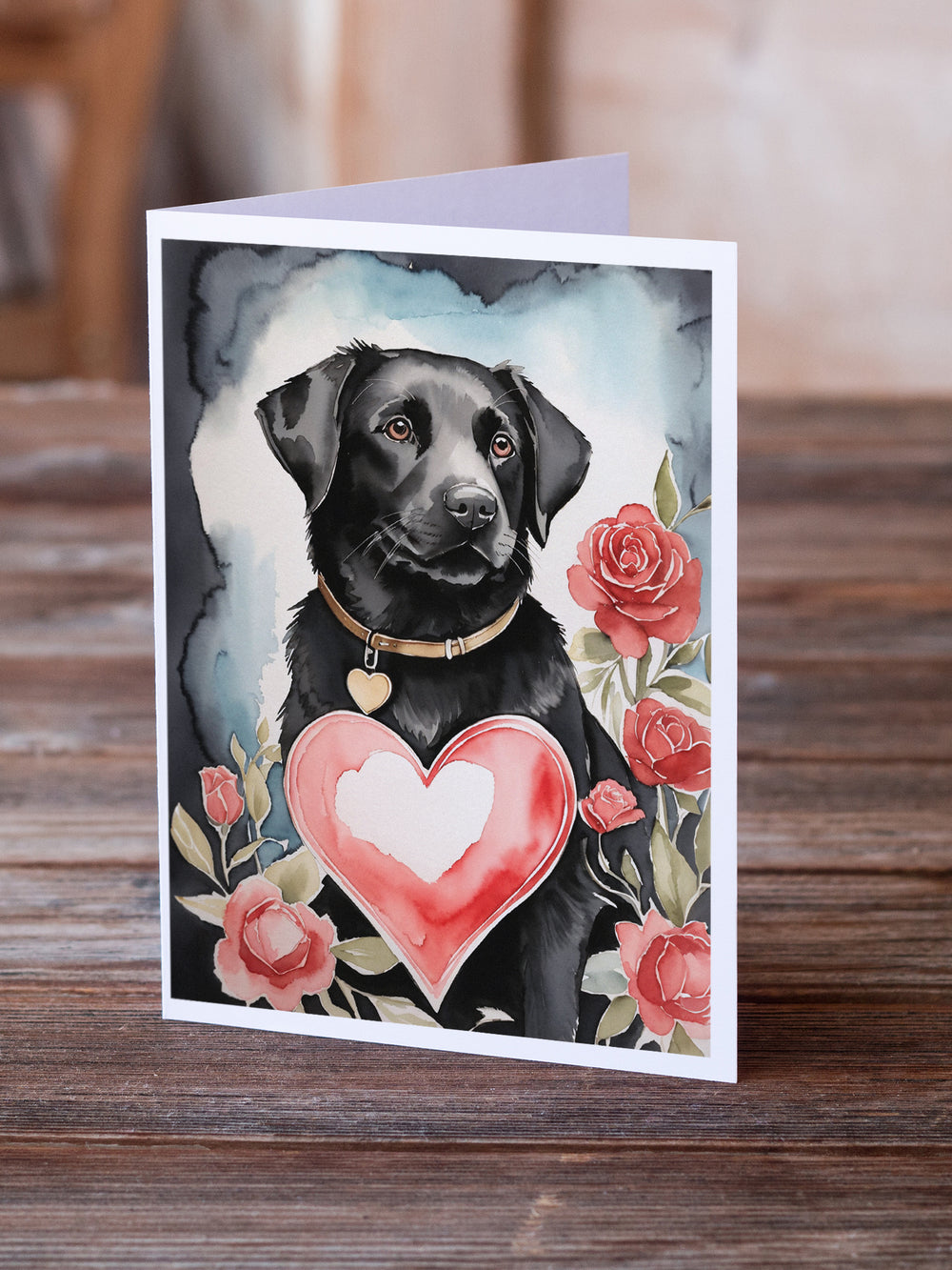 Black Labrador Retriever Valentine Roses Greeting Cards Pack of 8 Image 2