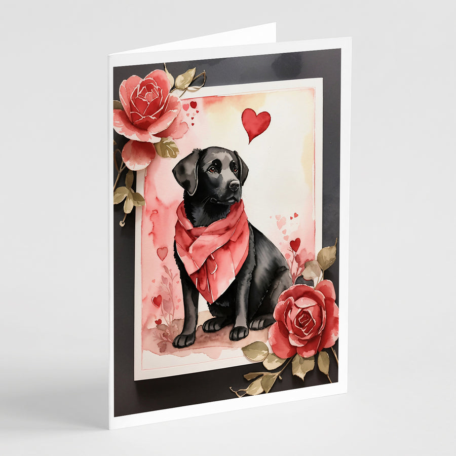 Black Labrador Retriever Valentine Roses Greeting Cards Pack of 8 Image 1