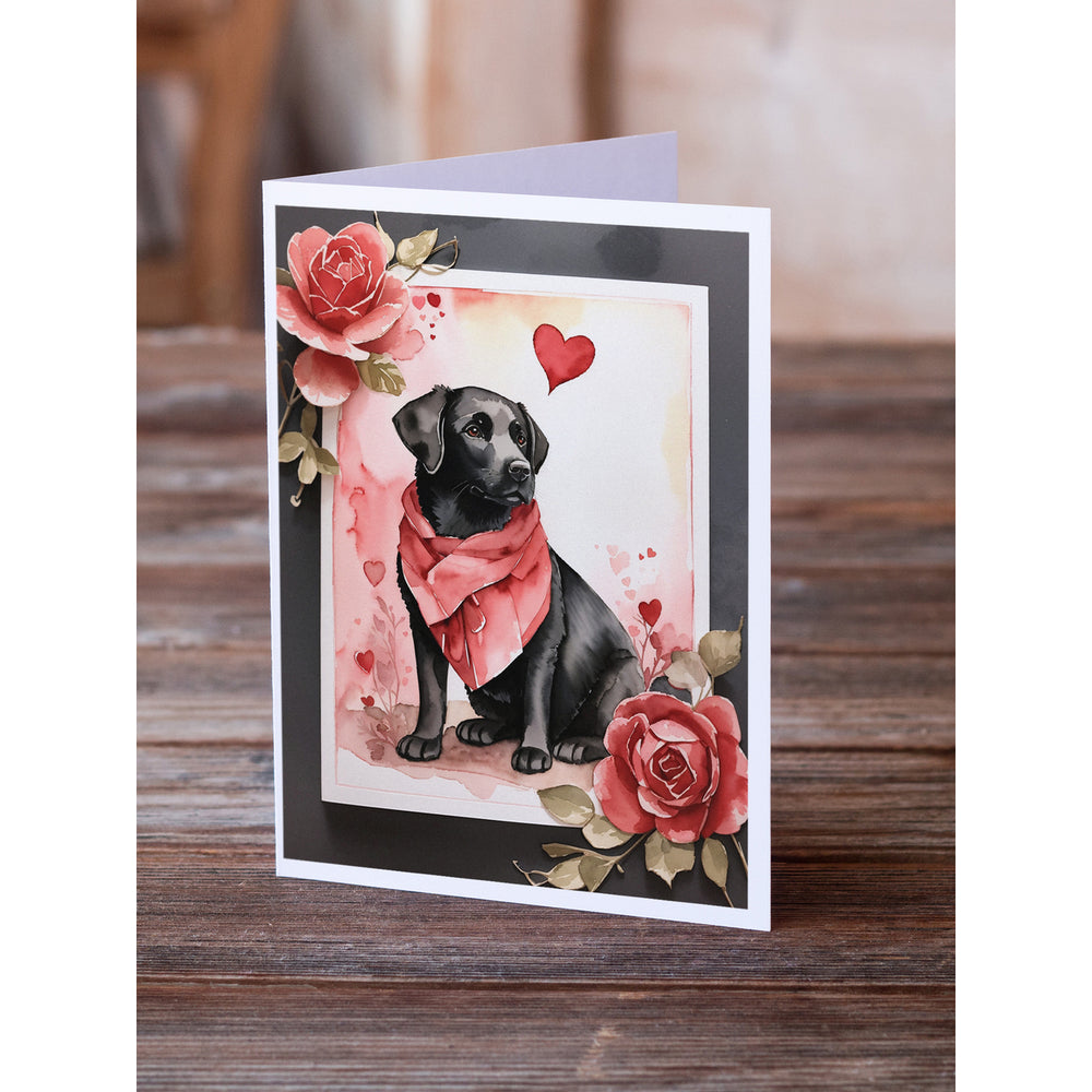 Black Labrador Retriever Valentine Roses Greeting Cards Pack of 8 Image 2
