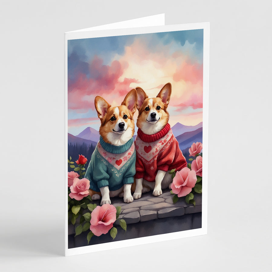 Corgi Two Hearts Greeting Cards Pack of 8 Image 1