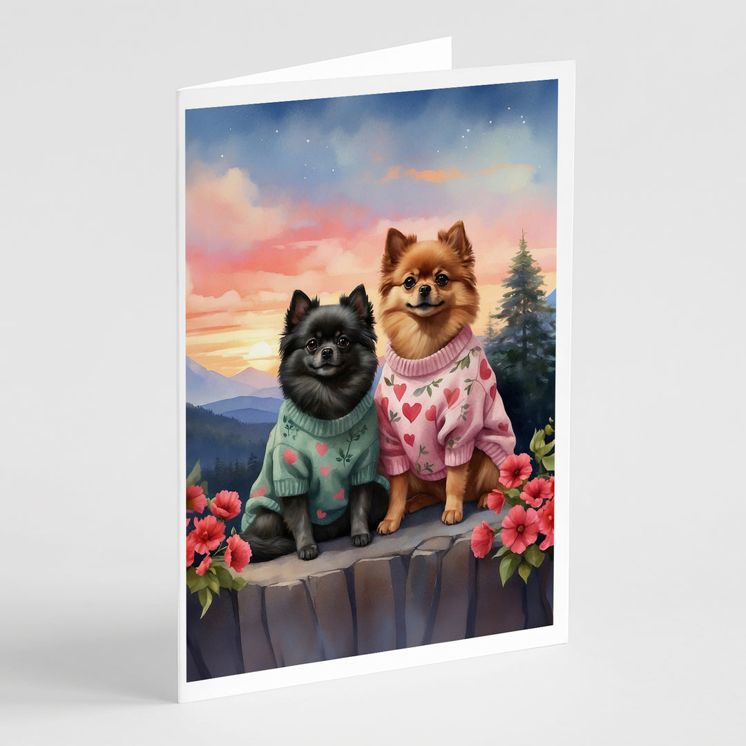 Pomeranian Two Hearts Greeting Cards Pack of 8 Image 1