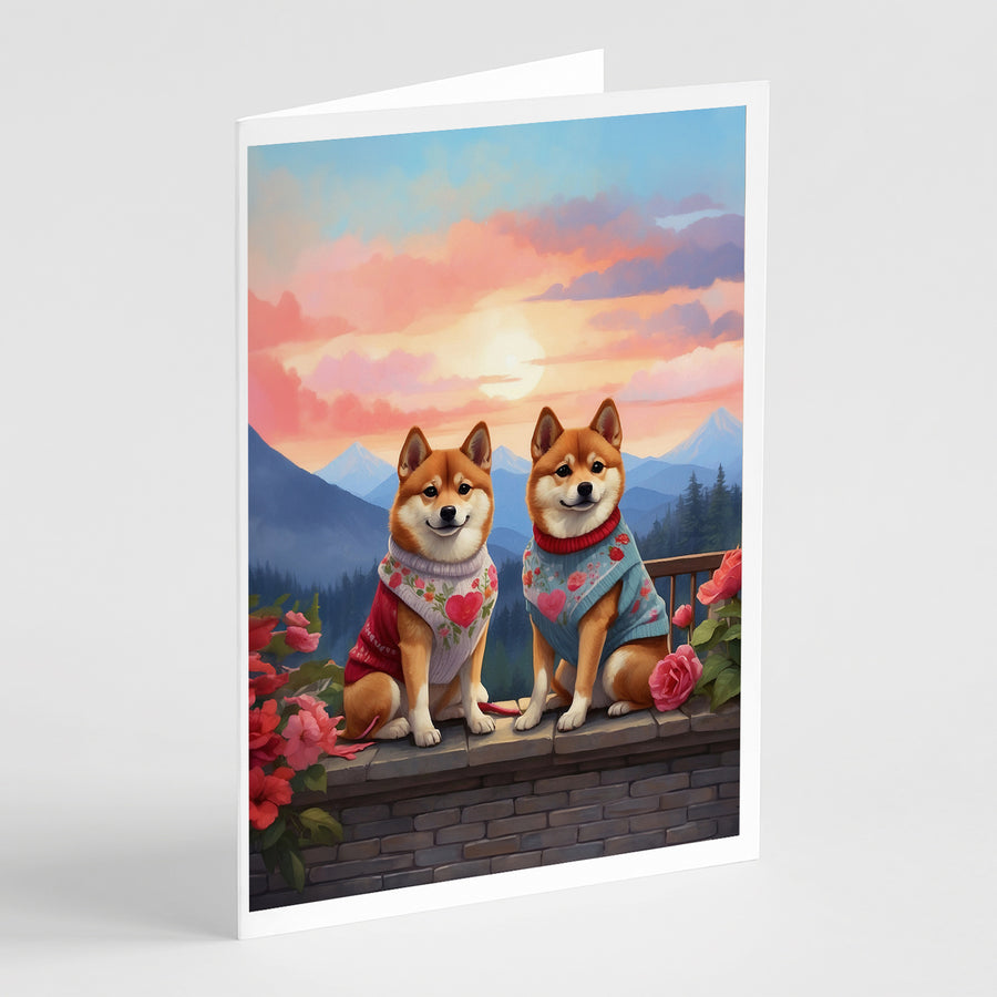 Shiba Inu Two Hearts Greeting Cards Pack of 8 Image 1