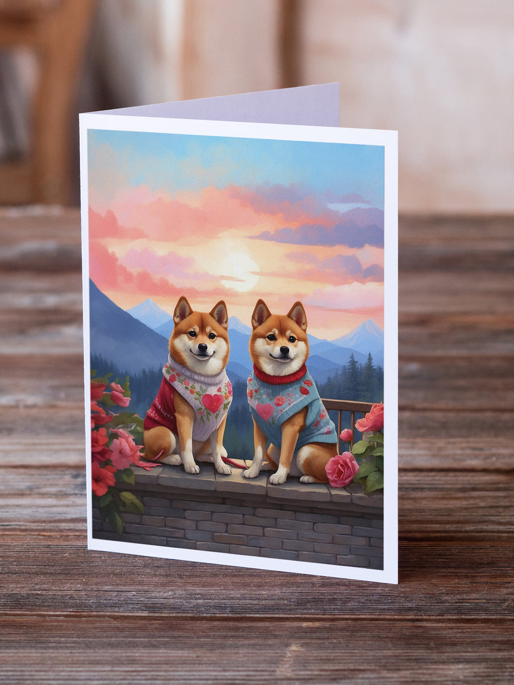 Shiba Inu Two Hearts Greeting Cards Pack of 8 Image 2