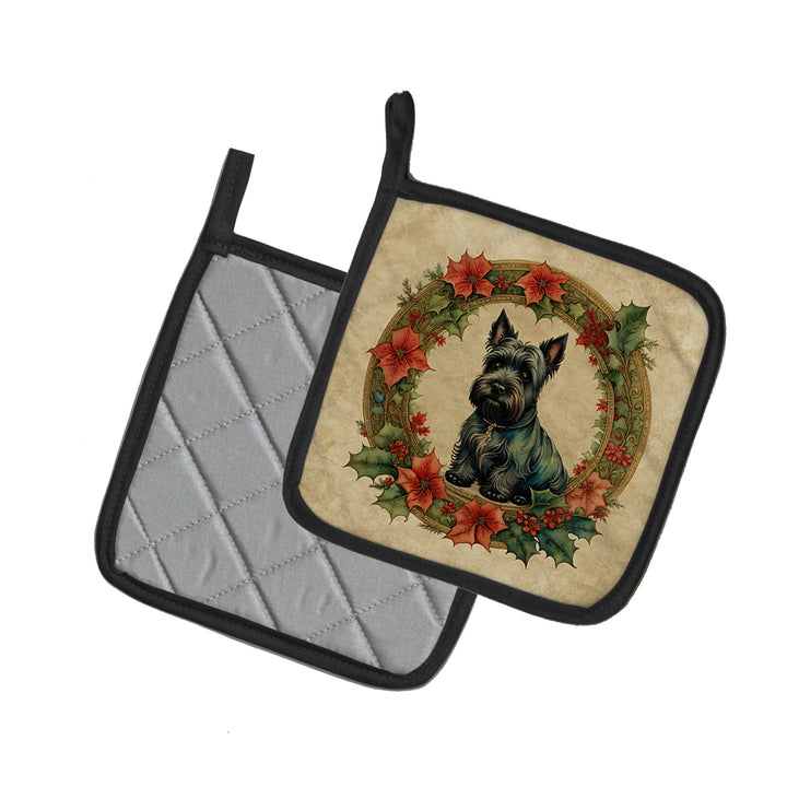 Scottish Terrier Christmas Flowers Pair of Pot Holders Image 2