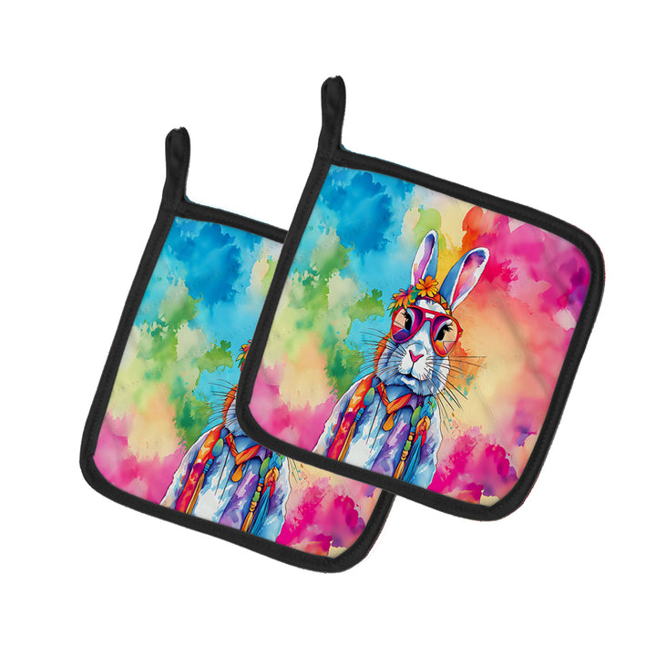 Hippie Animal Rabbit Pair of Pot Holders Image 1