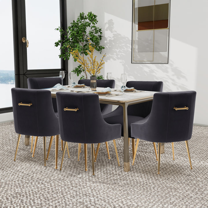 SEYNAR Modern Glam Boucle Pleated Velvet Dining Chair or Vanity Chair Set of 6 with Rear Handle Image 4