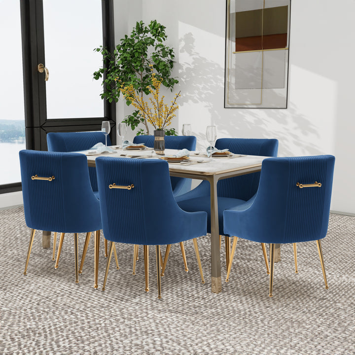 SEYNAR Modern Glam Boucle Pleated Velvet Dining Chair or Vanity Chair Set of 6 with Rear Handle Image 5