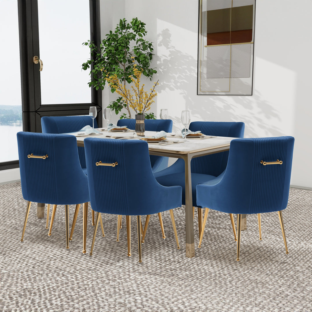 SEYNAR Modern Glam Boucle Pleated Velvet Dining Chair or Vanity Chair Set of 6 with Rear Handle Image 1