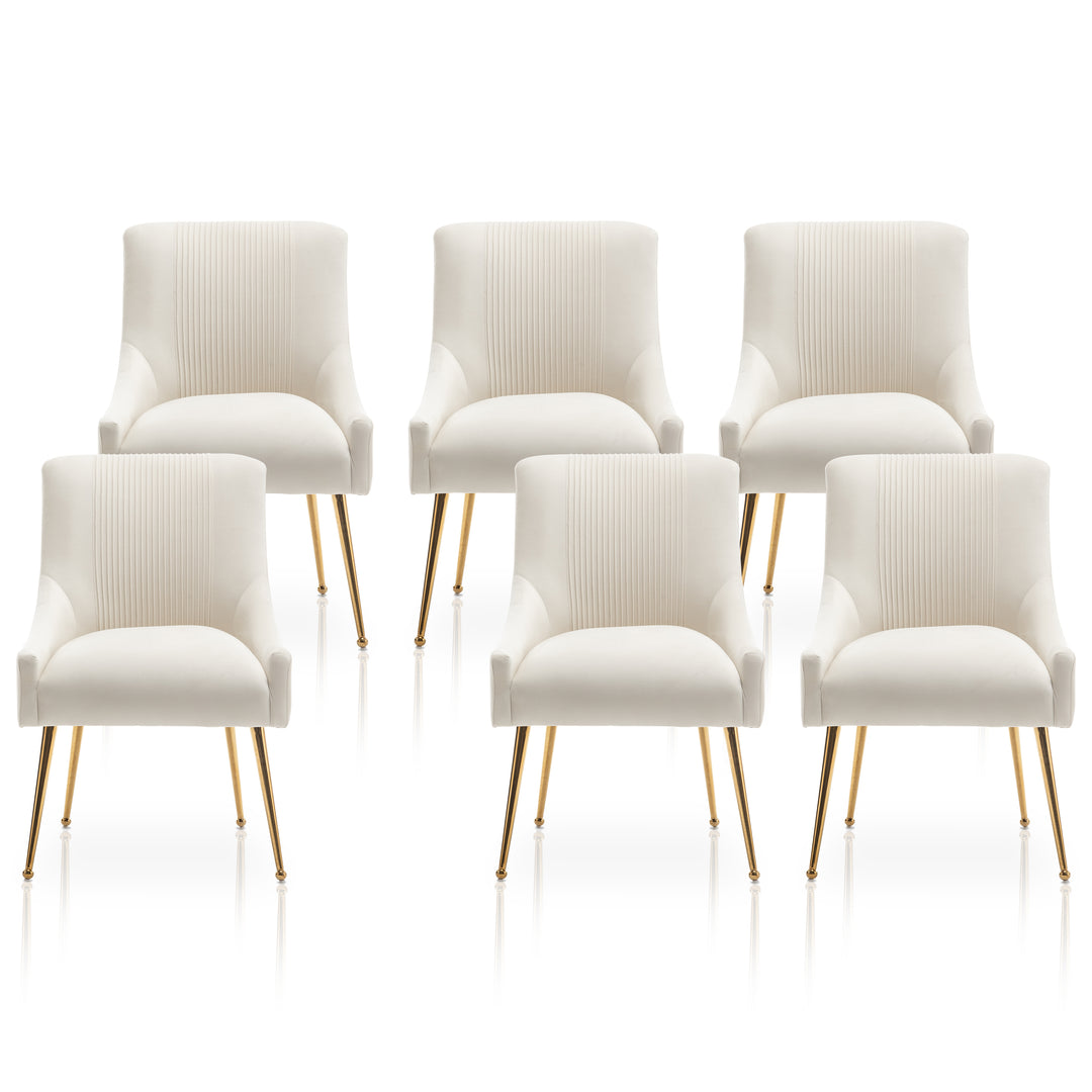 SEYNAR Modern Glam Boucle Pleated Velvet Dining Chair or Vanity Chair Set of 6 with Rear Handle Image 6