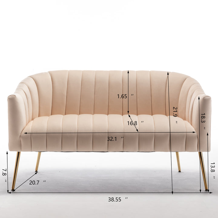 Modern Glam Comfy 50" Metal Legs Curved Sofa 2 Seaters Loveseat with Tufted Back Image 12