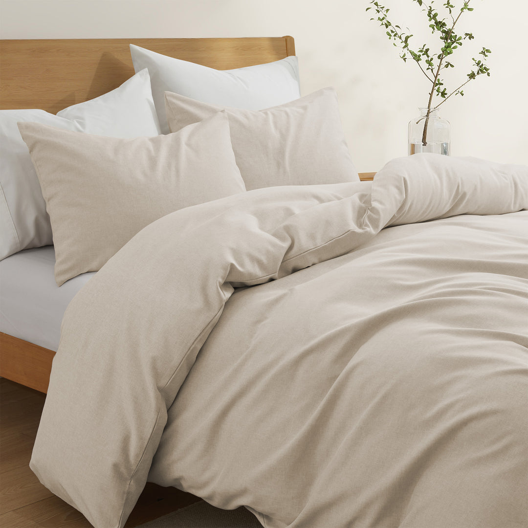 Solid Faux Linen Duvet Cover Set with Shams - Luxurious Comfort Image 10