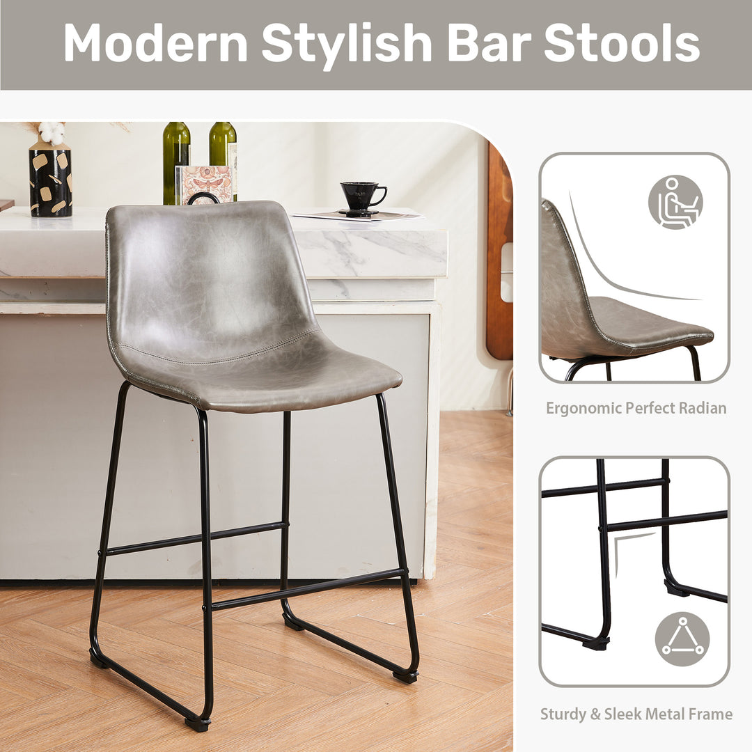 Modern Faux Leather Bar Stools Set of 2 26 Inch 30 Inch Counter Height Metal Frame Image 5