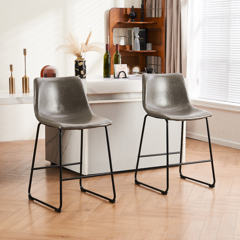 Modern Counter Stool Faux Leather Barstools, Counter Height Bar Stools Set of 2, 26 inch Seat Height and 30 inch Seat Image 2