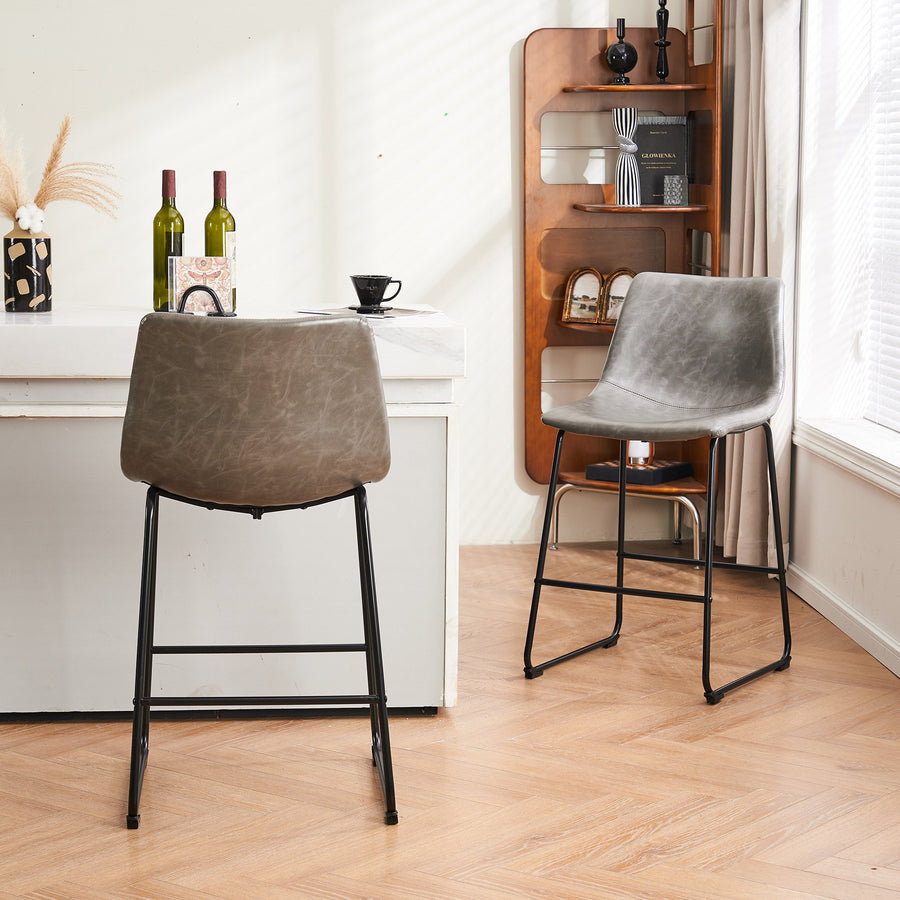 Modern Counter Stool Faux Leather Barstools, Counter Height Bar Stools Set of 2, 26 inch Seat Height and 30 inch Seat Image 1