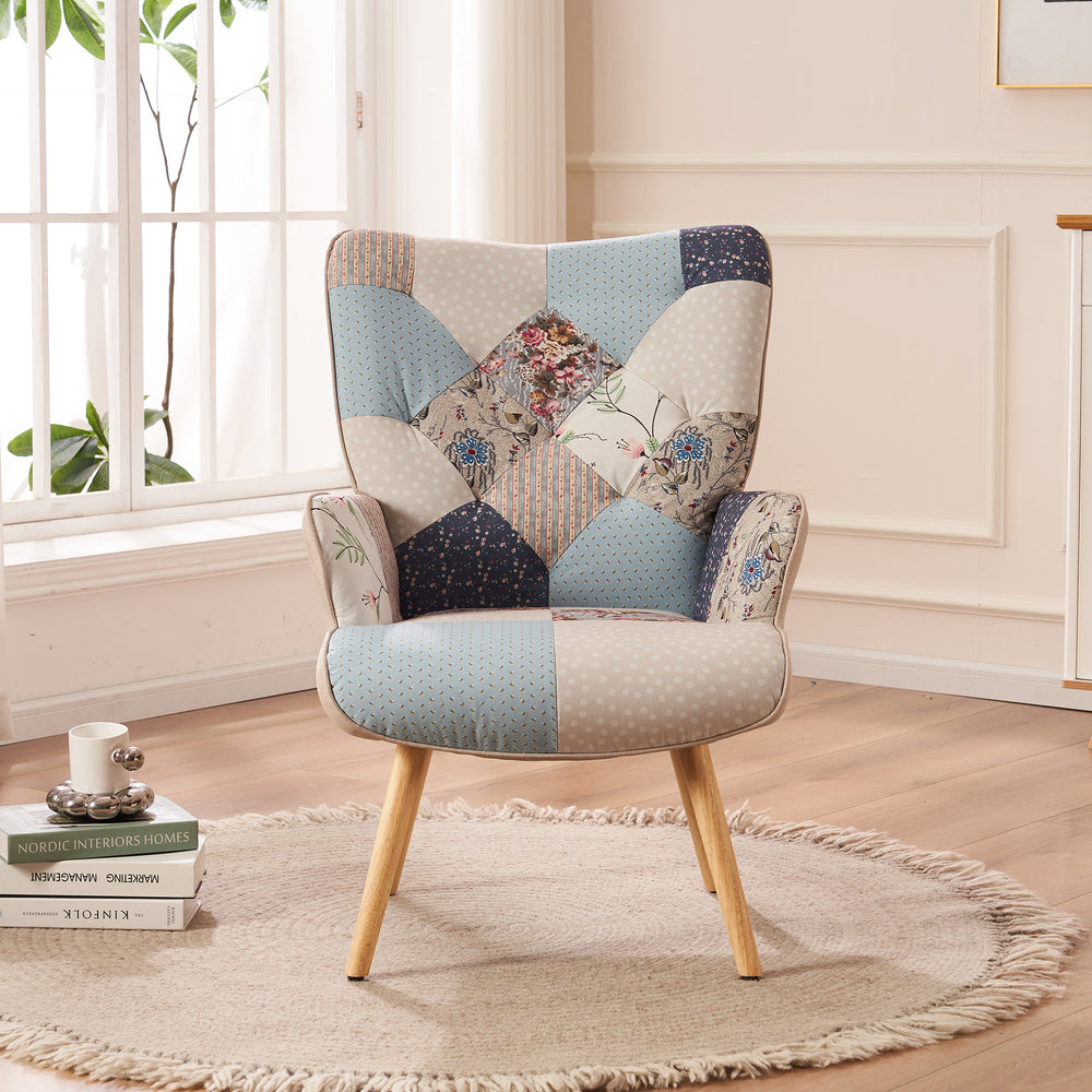 Colorful Patchwork Accent Chair, Living Room Chair, Modern High Back Armchair Image 2