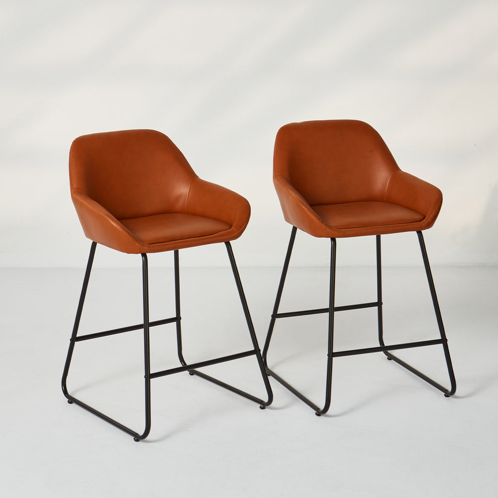 Counter Height Bar Stools with Back Set of 2, Modern Faux Leather Barstools, Dining Chairs for Kitchens Island Image 2