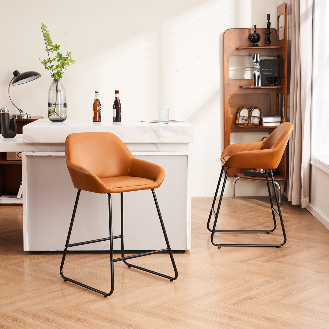 Counter Height Bar Stools with Back Set of 2, Modern Faux Leather Barstools, Dining Chairs for Kitchens Island Image 3