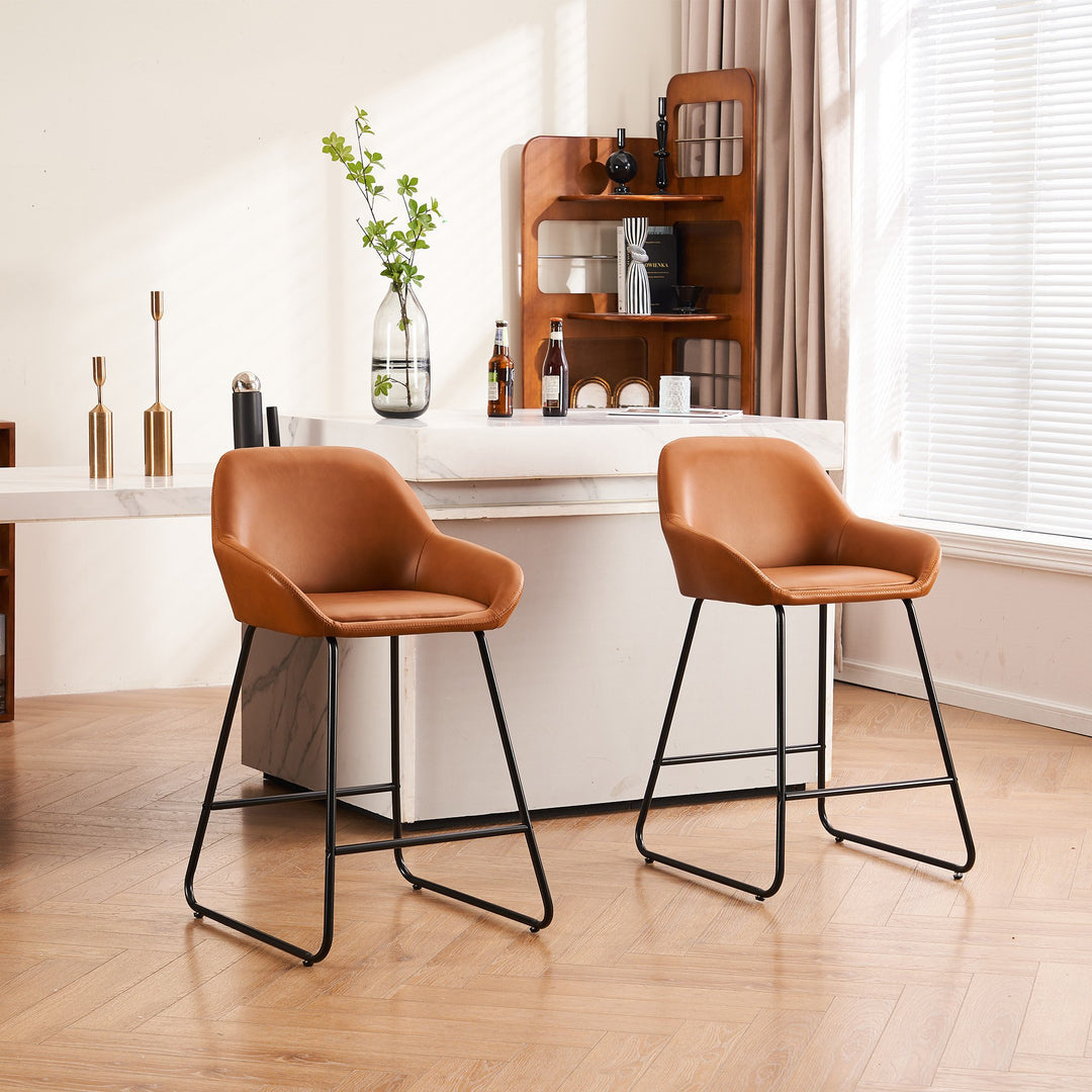 Counter Height Bar Stools with Back Set of 2, Modern Faux Leather Barstools, Dining Chairs for Kitchens Island Image 4