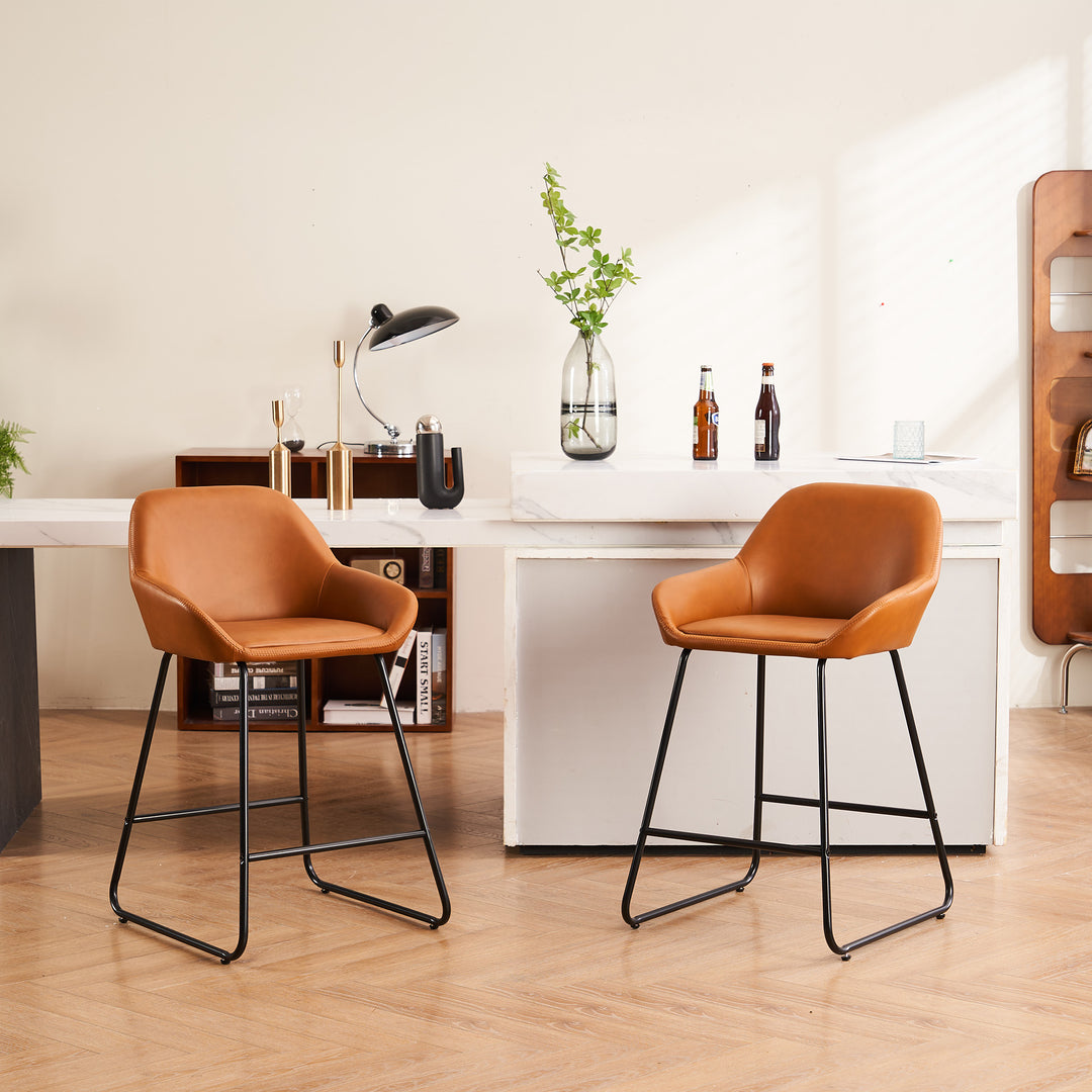 Counter Height Bar Stools with Back Set of 2, Modern Faux Leather Barstools, Dining Chairs for Kitchens Island Image 5