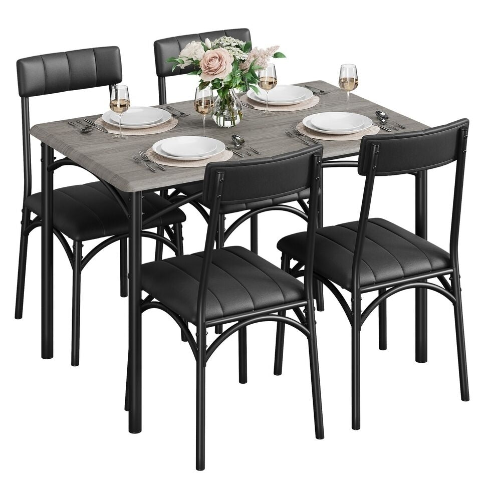 Jojoka 5 Piece Dining Set Table and Chairs Wood Top Dinette Image 3