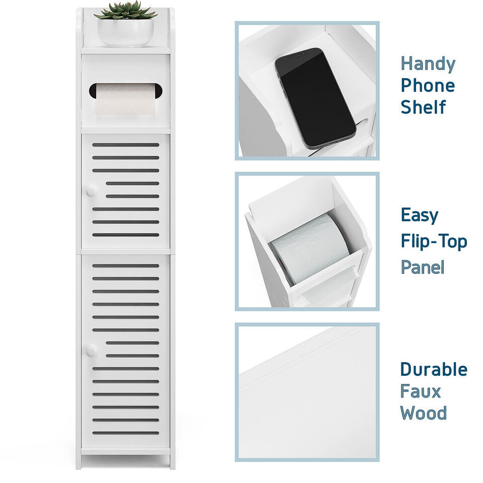 Bathroom Storage Cabinet Floor Standing Toilet Paper Organizer Shelves with Door Image 1