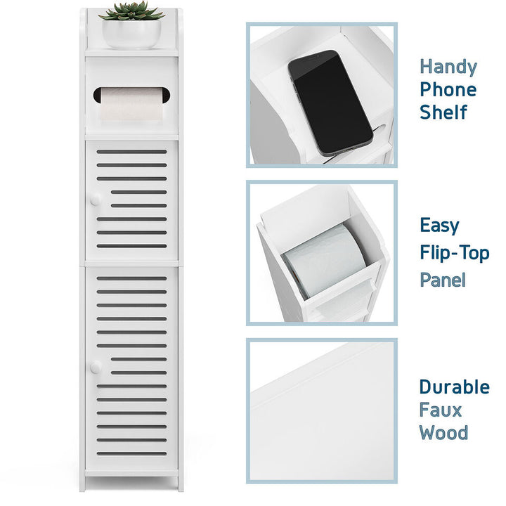 Bathroom Storage Cabinet Floor Standing Toilet Paper Organizer Shelves with Door Image 1