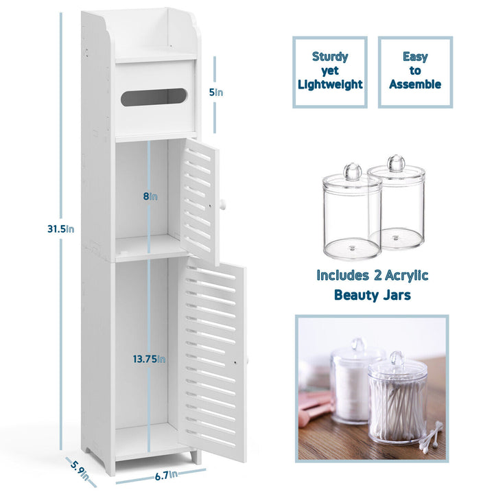 Bathroom Storage Cabinet Floor Standing Toilet Paper Organizer Shelves with Door Image 2