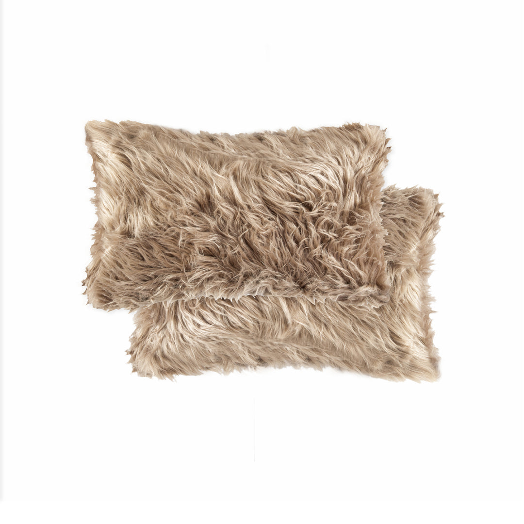 Luxe Faux faux Pillow Tan 12x20 2-Pack Belton Sheepskin Cushion Image 1