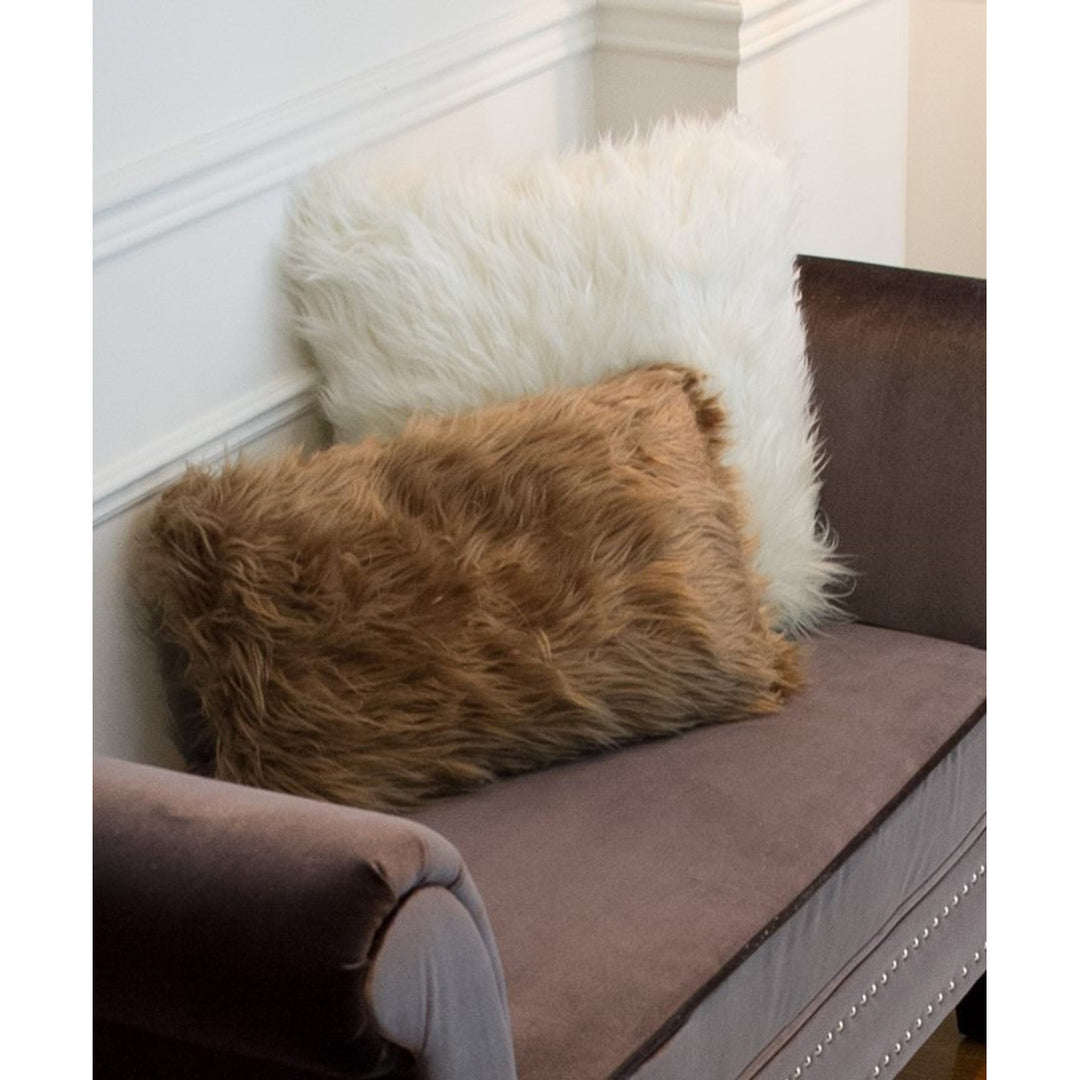 Luxe Faux faux Pillow Tan 12x20 2-Pack Belton Sheepskin Cushion Image 3