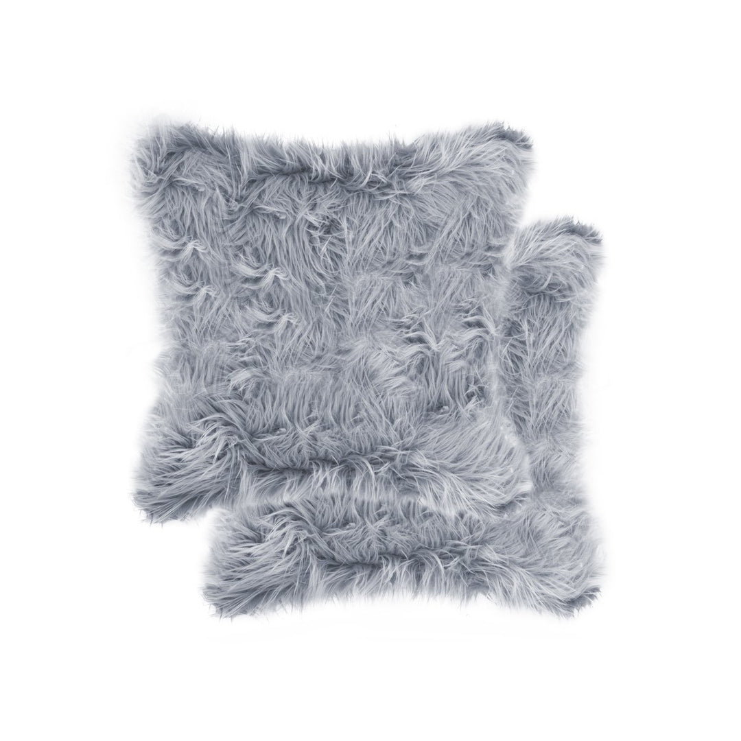 Luxe Belton Faux faux Pillow Grey 2-Pack 12x20 Inches Sheepskin Image 1