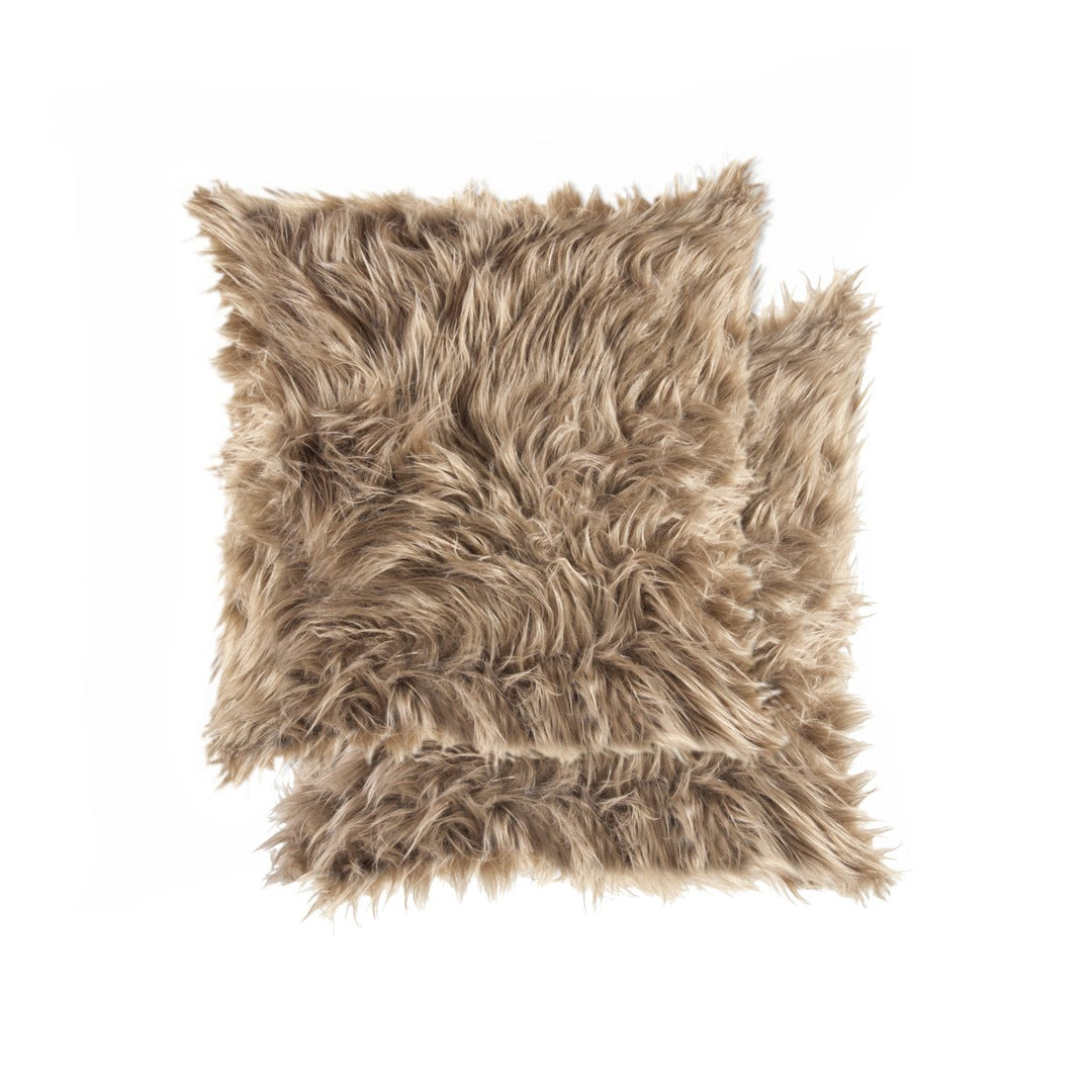 Luxe Faux faux Pillow Tan 12x20 2-Pack Belton Sheepskin Cushion Image 1