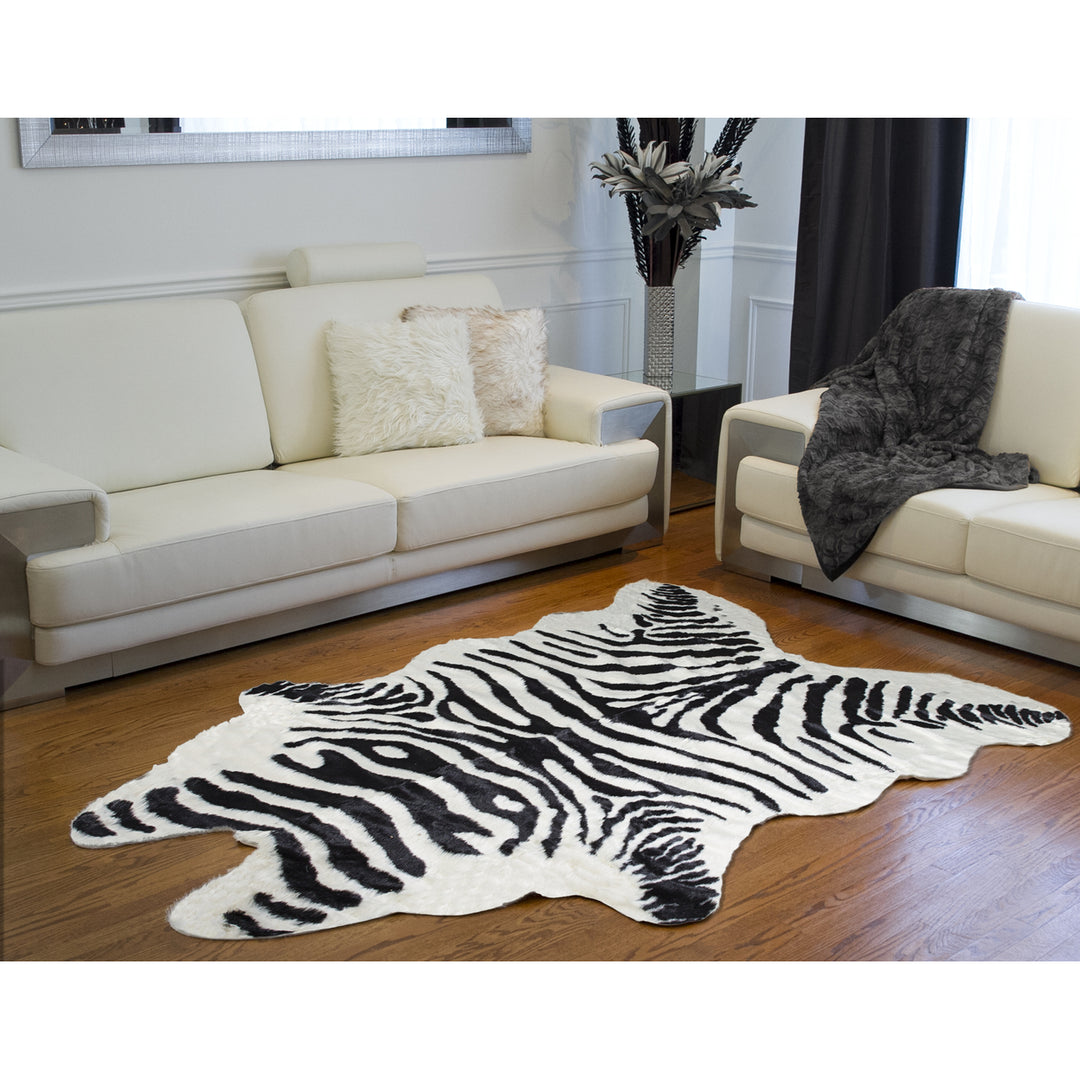 Luxe Faux Hide Rug 5.25x7.5 Zebra Black White Denton Design Image 4