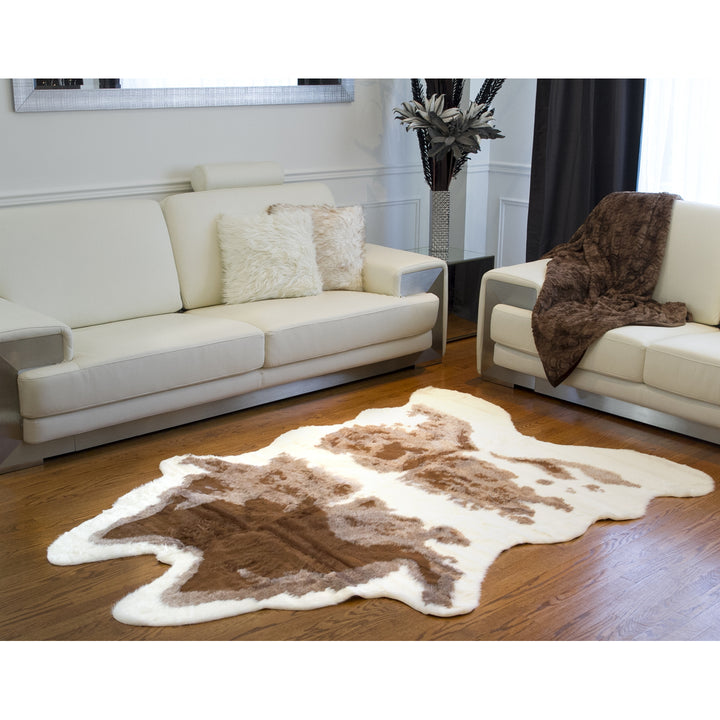 Luxe Faux Cowhide Rug 4x5 Brown White Classic 1-Piece Chic Accent Image 6