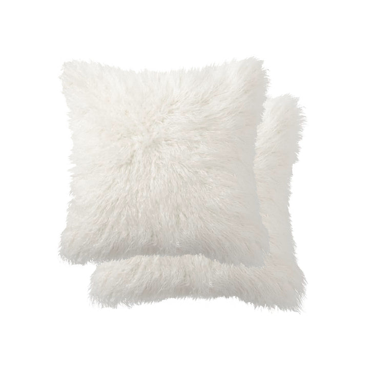 Luxe Belton Faux Sheepskin Pillow 2-Pack Off-White 18x18 Inches Decor Cushion Image 1