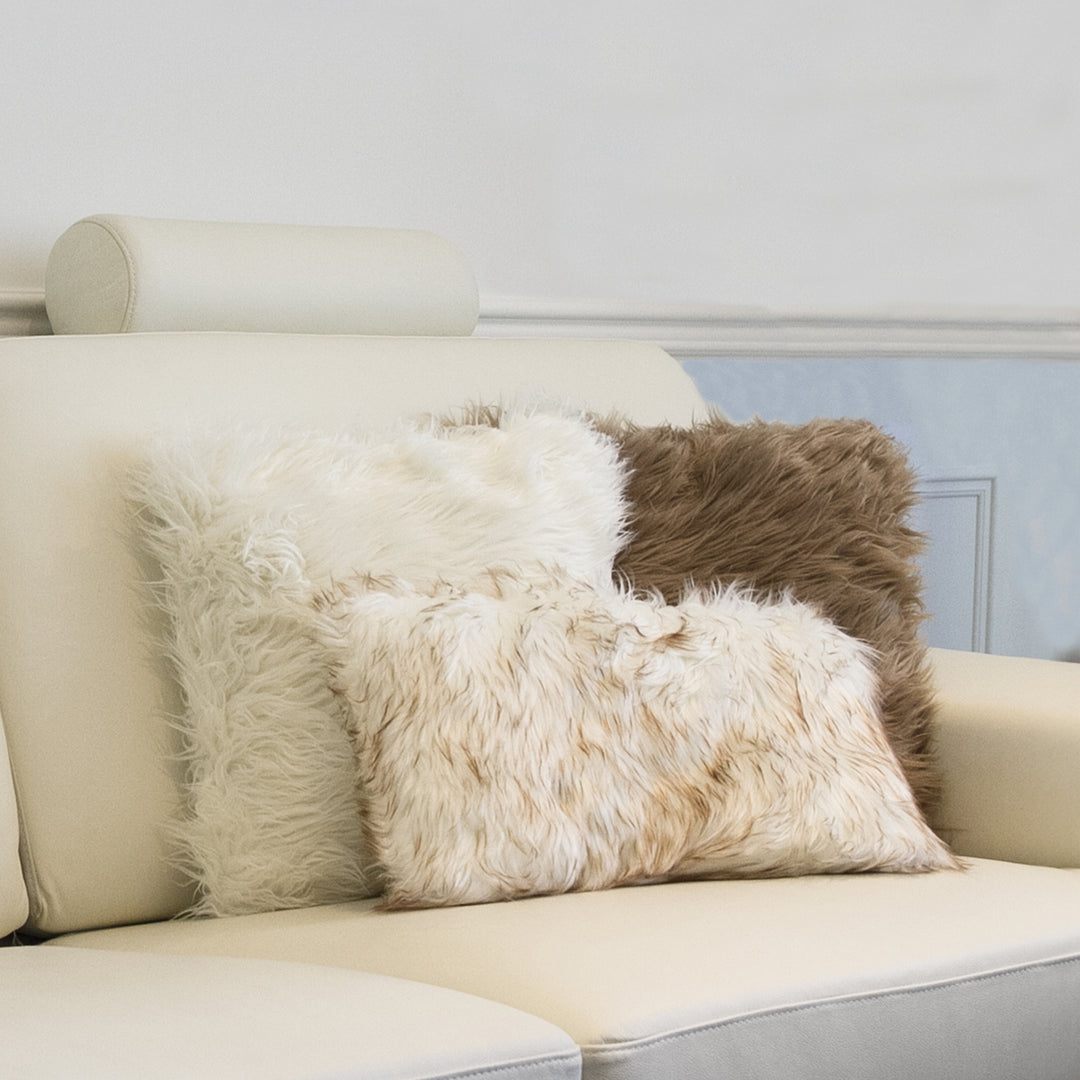 Luxe Belton Faux Sheepskin Pillow 2-Pack Off-White 18x18 Inches Decor Cushion Image 3