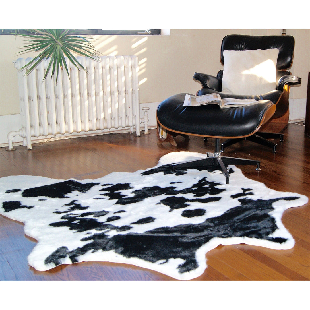 Luxe Faux Cowhide Rug 4x5 Sugarland Black White Soft Throw Image 3