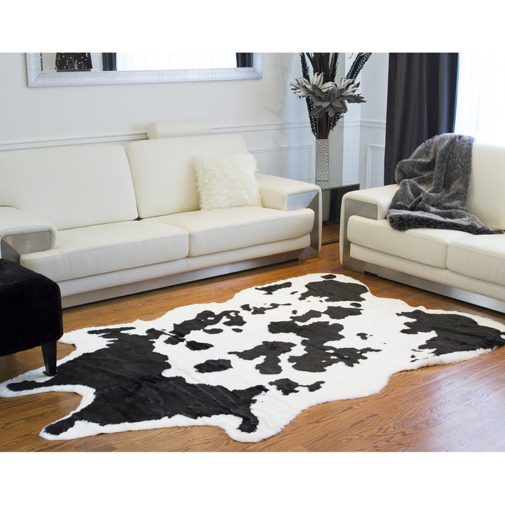 Luxe Faux Cowhide Rug 4x5 Sugarland Black White Soft Throw Image 6