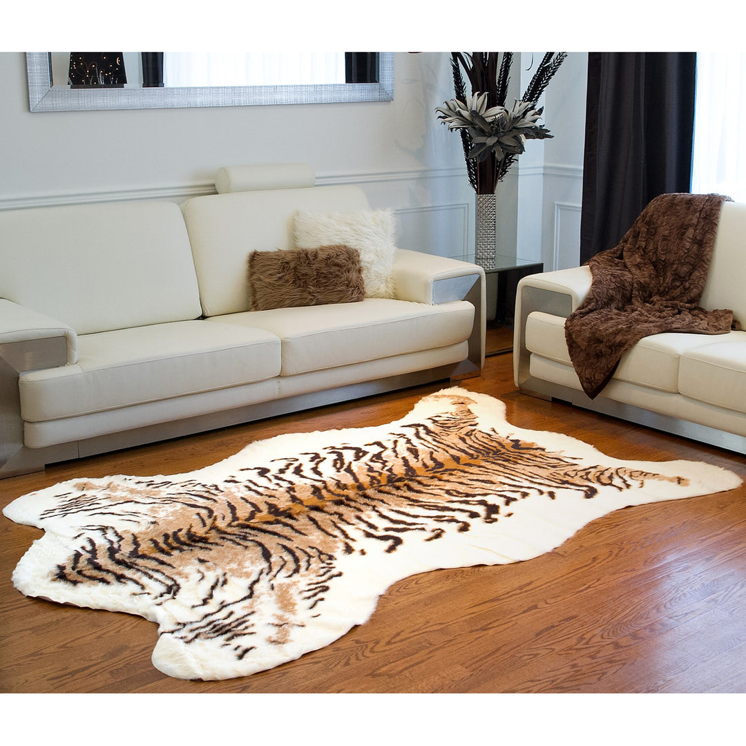 Luxe Faux Hide Rug Tiger 4x5 ft Faux Cowhide Throw Tyler Image 5