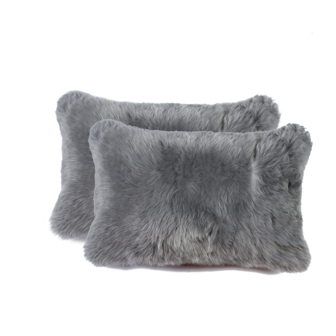 Zealand Sheepskin Pillow 2 Pack 12x20 Grey Soft Natural Image 1