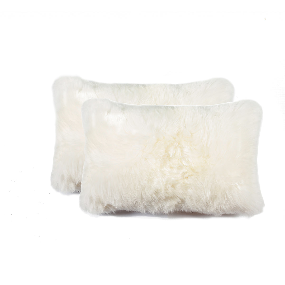 Natural Zealand Sheepskin Pillow 2-Pack 12x20 Natural Soft Decorative Cushion Image 1