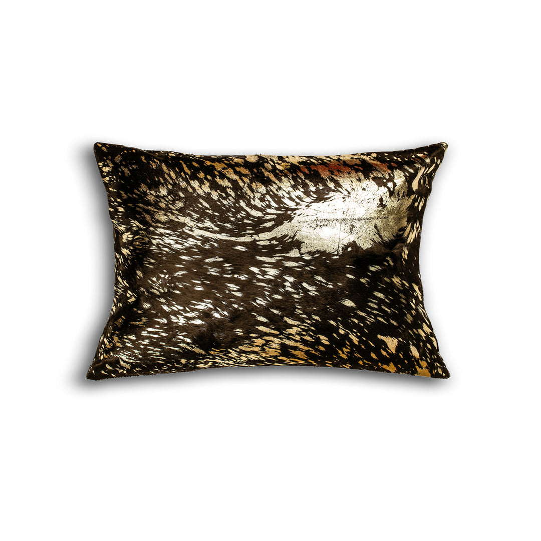 Torino Scotland Cowhide Pillow 12x20 Chocolate Gold Natural 1-Piece Image 1