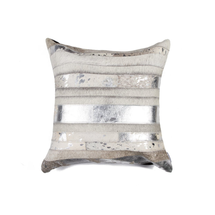 Natural Cowhide Pillow 18x18 Black Silver Torino Madrid 1-Piece Image 1