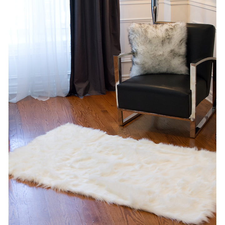 Luxe Hudson Faux Sheepskin Rug 3x5 Off White Plush Throw Image 3