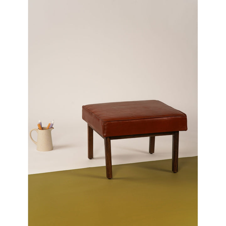 Handmade Eco-Friendly Geometric Buffalo Leather and Wood Square Ottomon Stool 24"x24"x16" From BBH Homes Image 1