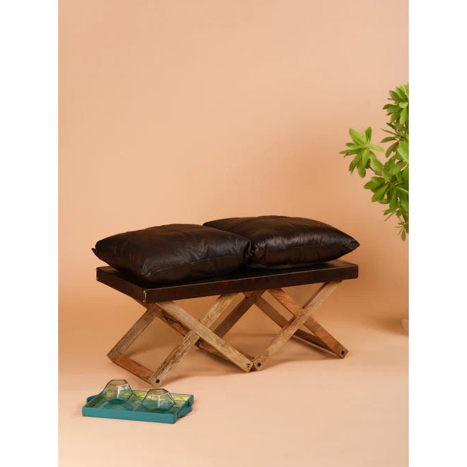 Handmade Eco-Friendly Solid Wood and Leather Rectangle Stool 40"x20"x18" From BBH Homes Image 1