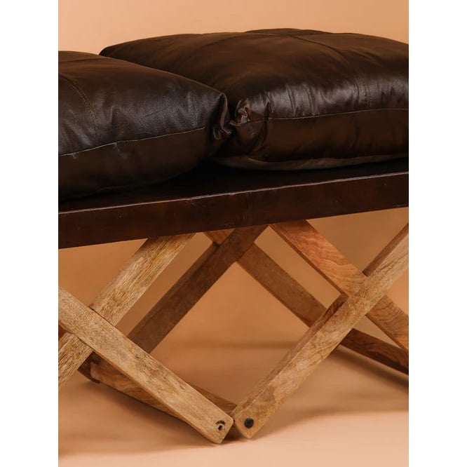 Handmade Eco-Friendly Solid Wood and Leather Rectangle Stool 40"x20"x18" From BBH Homes Image 2